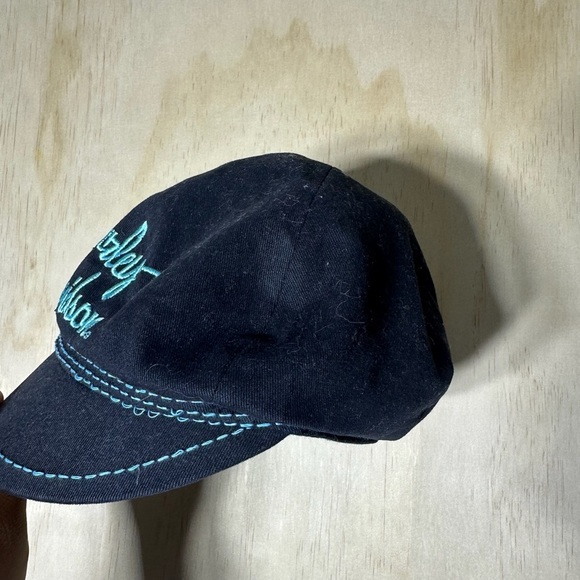 Harley Davidson Stitched Short Bill Hat Black Cap Biker Size Small Women’s VTG - Picture 4 of 8